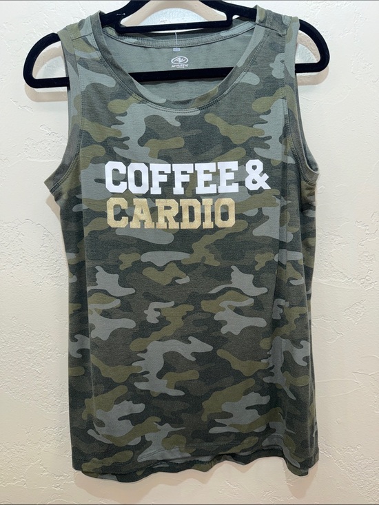 Tops - Athletic Works Coffee & Cardio Camo Graphic Tank Top Small Gym Workout